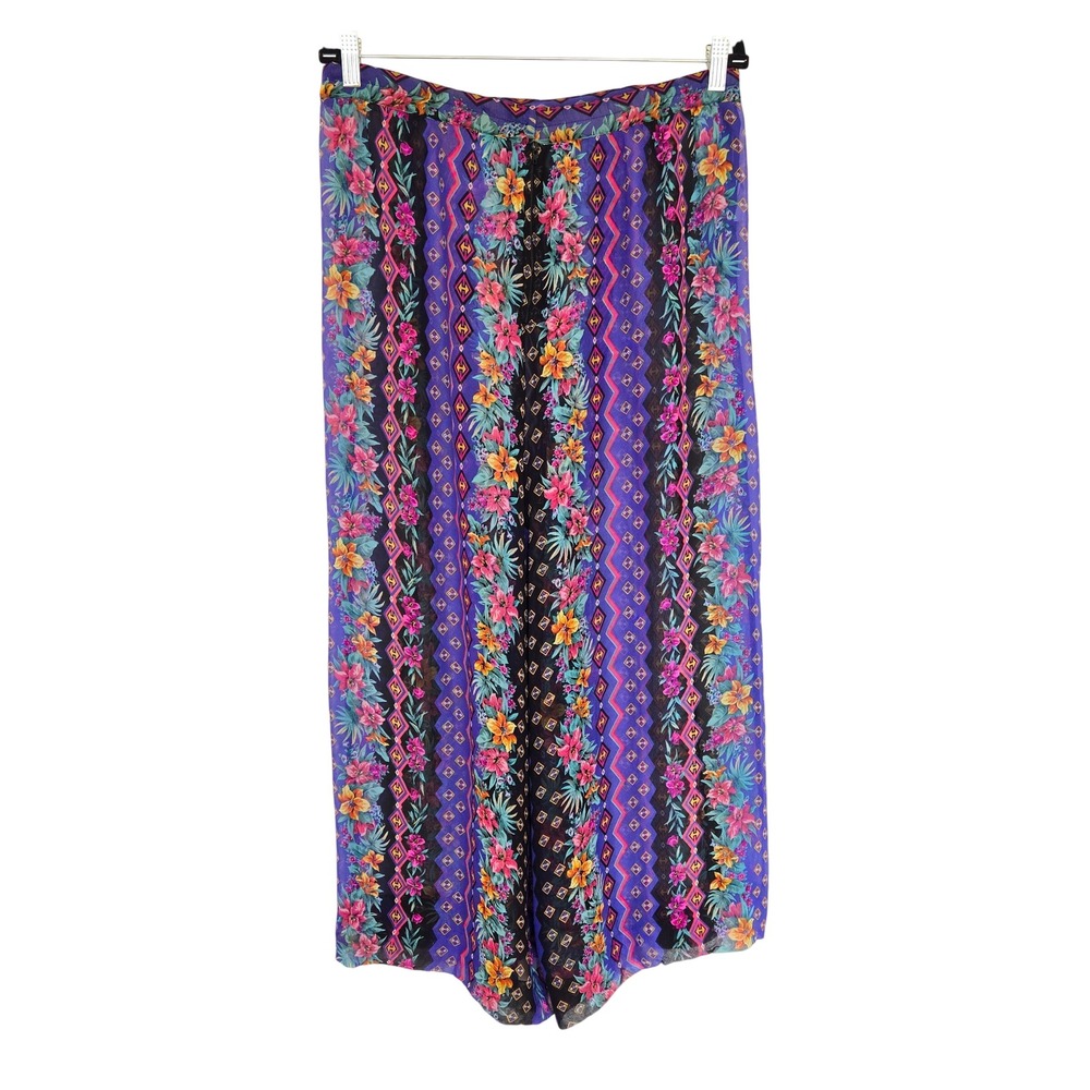 Vintage 100% Silk Sheer Wide Leg Cropped Palazzo Pants Sz 14 Boho Resortwear - Picture 4 of 10